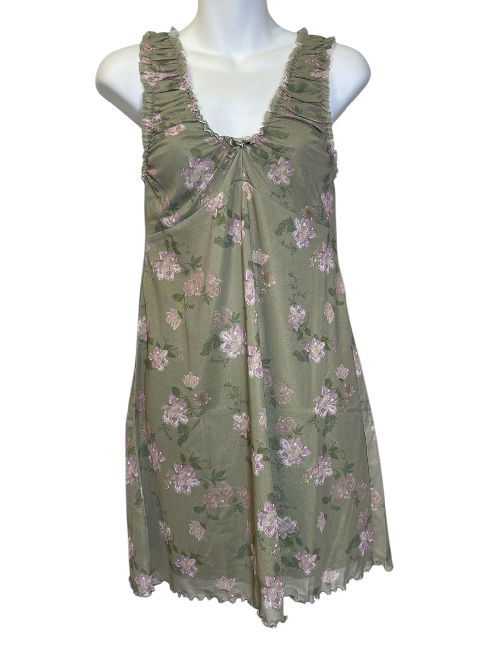 Hippie Rose Green Floral Ruched Mesh Mini Dress Junior's Coquette sz L NWT